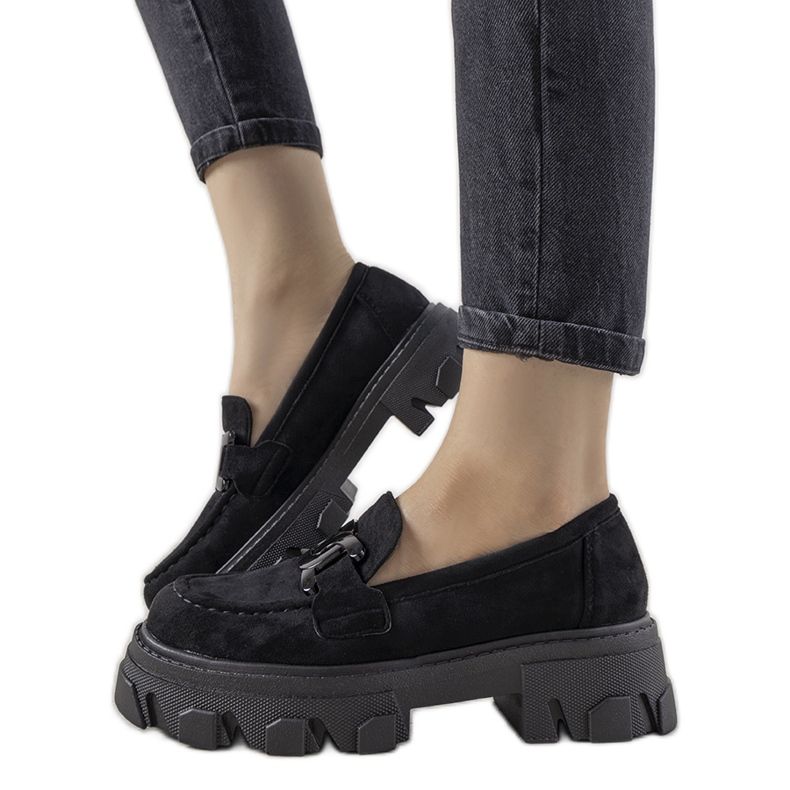 Mocassins pretos em sola alta Perla