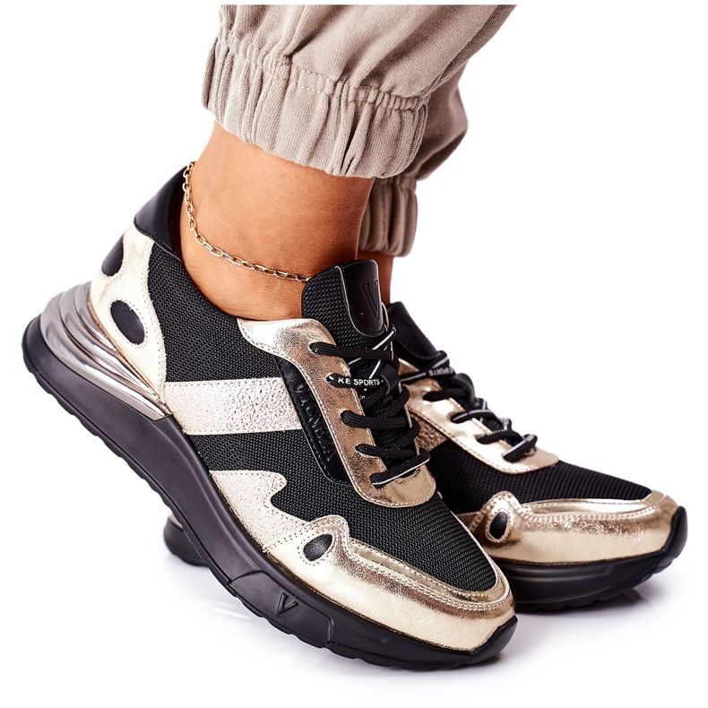 Vinceza Tênis feminino esportivo preto e dourado Manitoba