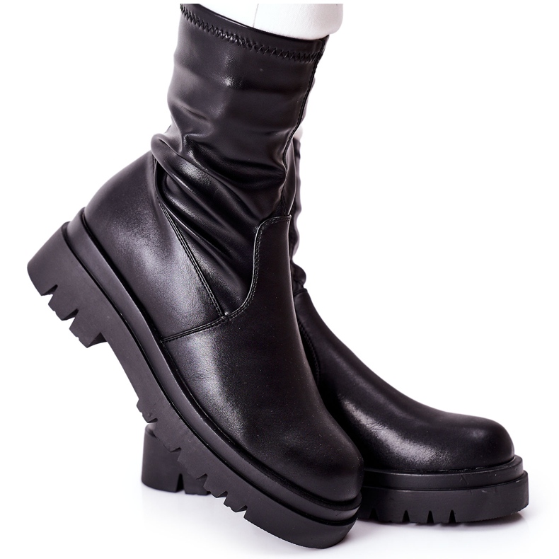 S.Barski Botas duplas pretas femininas com haste elástica preto