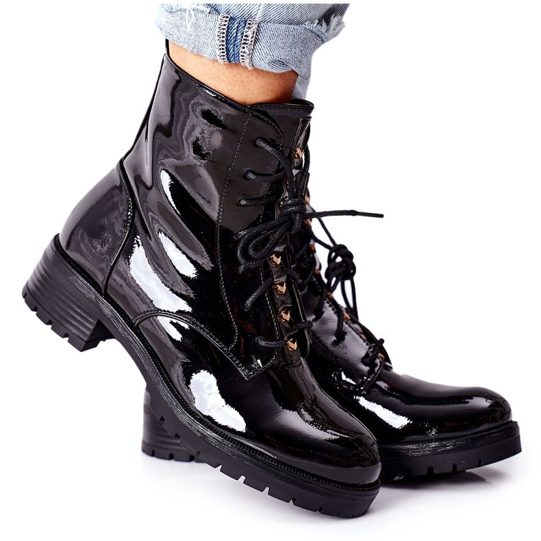 S.Barski Botas femininas envernizadas maniana negra preto