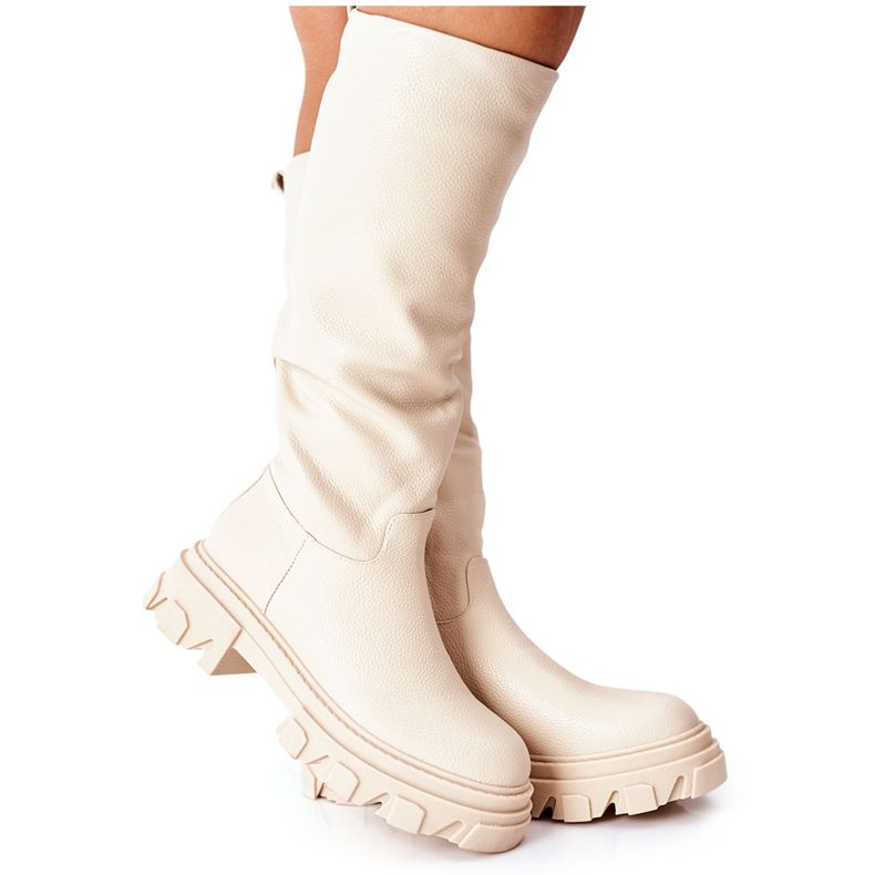 S.Barski Botas altas femininas bege pouco