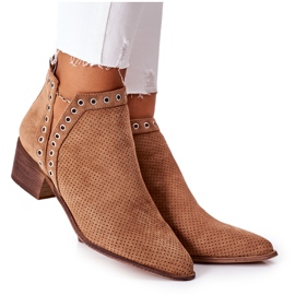 Botas perfuradas com recortes, Camel Western bege