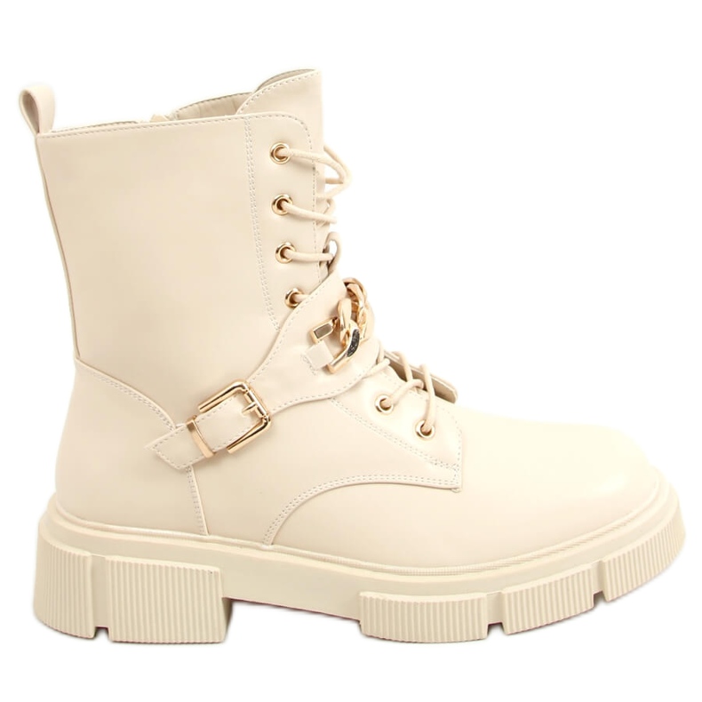 Botas militares bege com corrente HB-106 PU / BEGE Botas militares bege com corrente HB-106 PU / BEGE