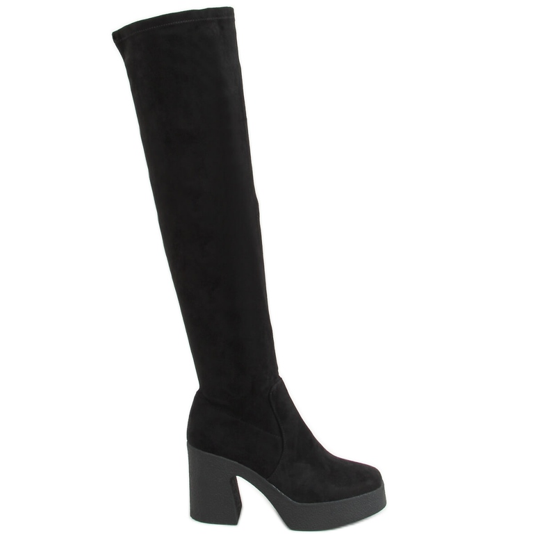 Botas acima do joelho com salto de borracha preto ST-58P Preto Botas acima do joelho com salto de borracha preto ST-58P Preto