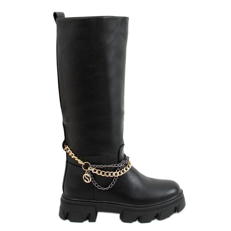 Botas pretas com correntes NC1228 pretas preto