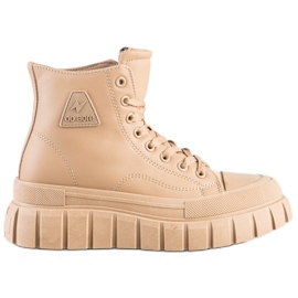 SHELOVET Tênis com couro ecológico na plataforma bege SHELOVET Tênis com couro ecológico na plataforma bege