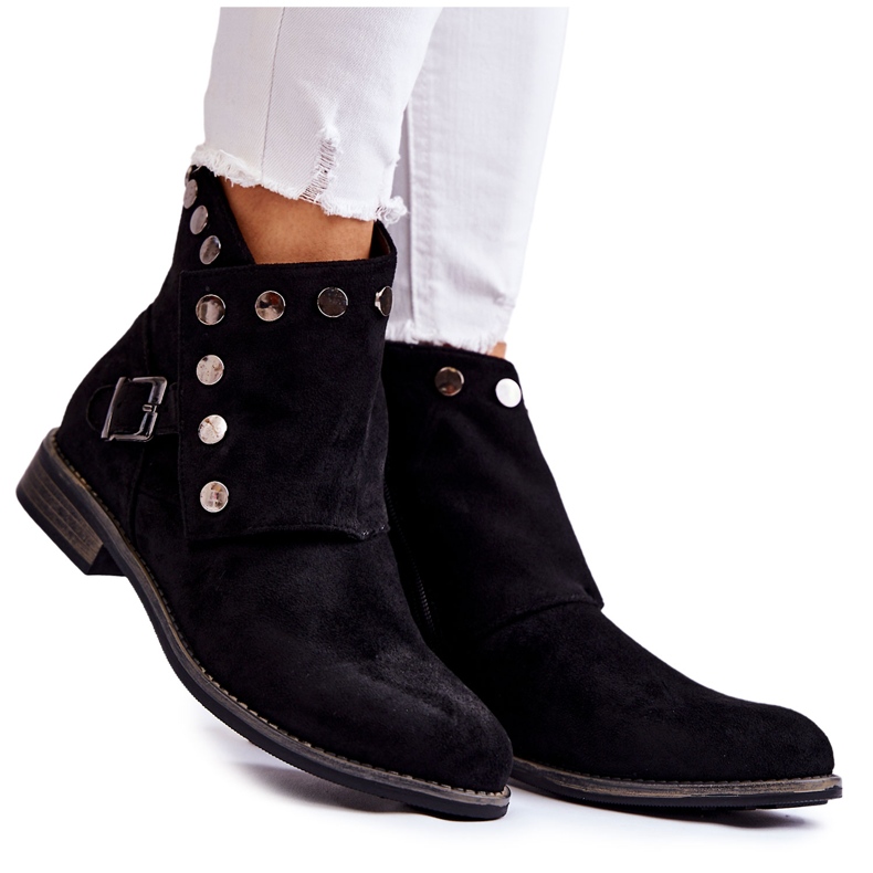 S.Barski Botas femininas de camurça com fivela S. Barski Black Merk preto