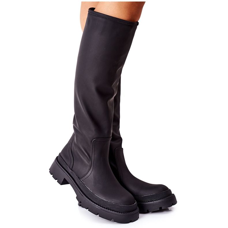 S.Barski Botas altas femininas pretas, o que está acontecendo preto