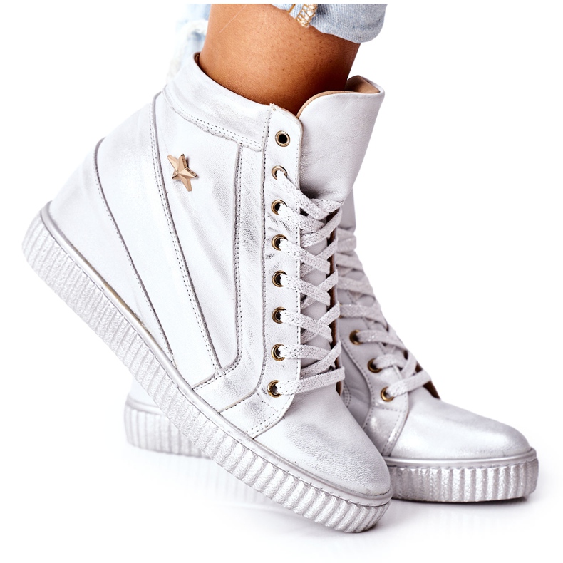 Lewski Shoes Sapatos esportivos femininos em couro Lewski prata 3079