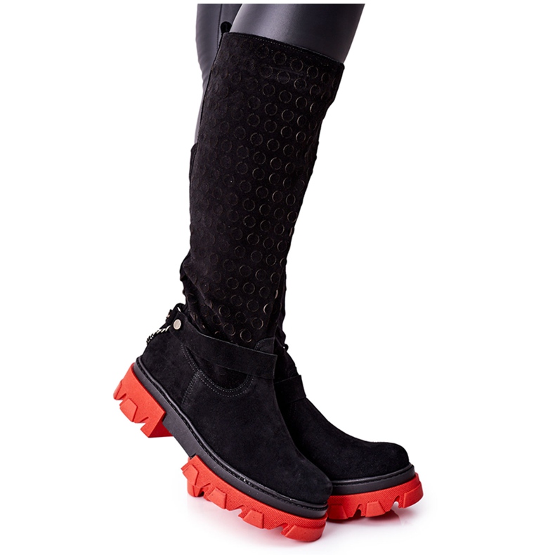 Lewski Shoes Botas femininas de couro Lewski preto camurça 2866