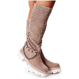 Lewski Shoes Botas femininas de couro Lewski Cappuccino camurça 2866 marrom