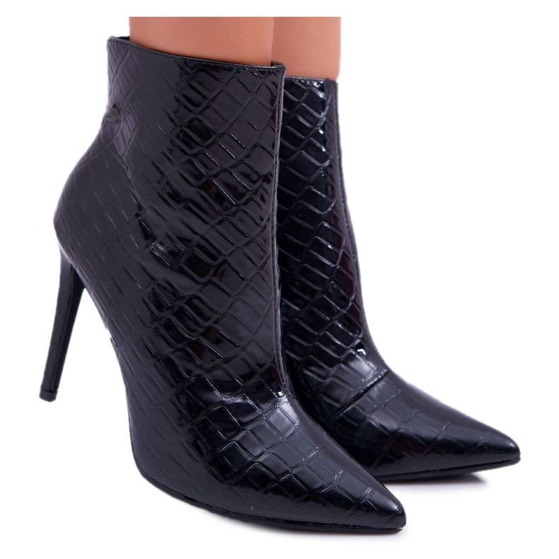 FW1 Botas femininas em salto alto lacado preto Devo