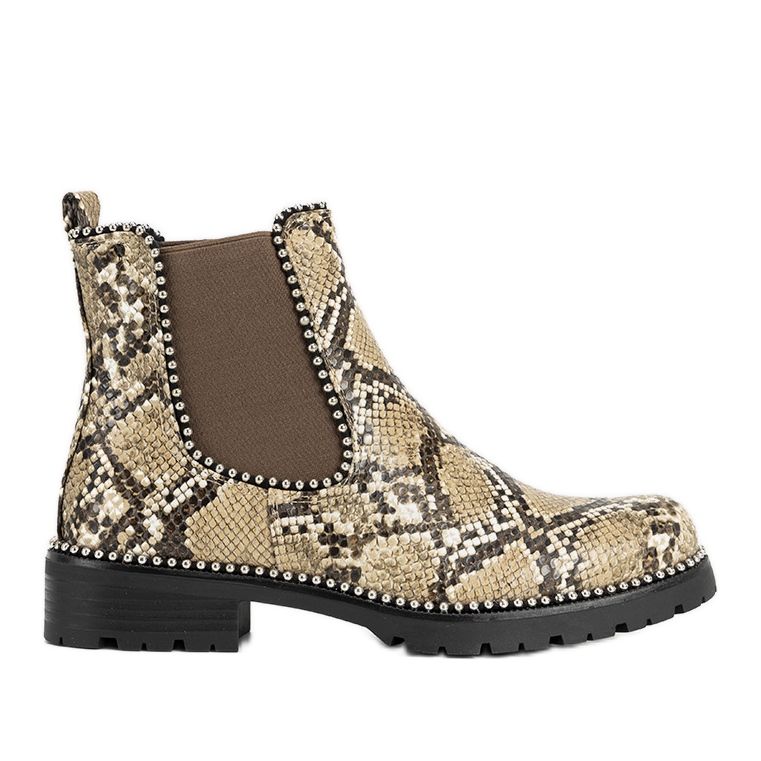 Botins bege com padrão de pele de cobra Aynna castanho - KeeShoes