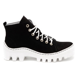 Polbut Botas femininas de couro D1 pretas com branco preto