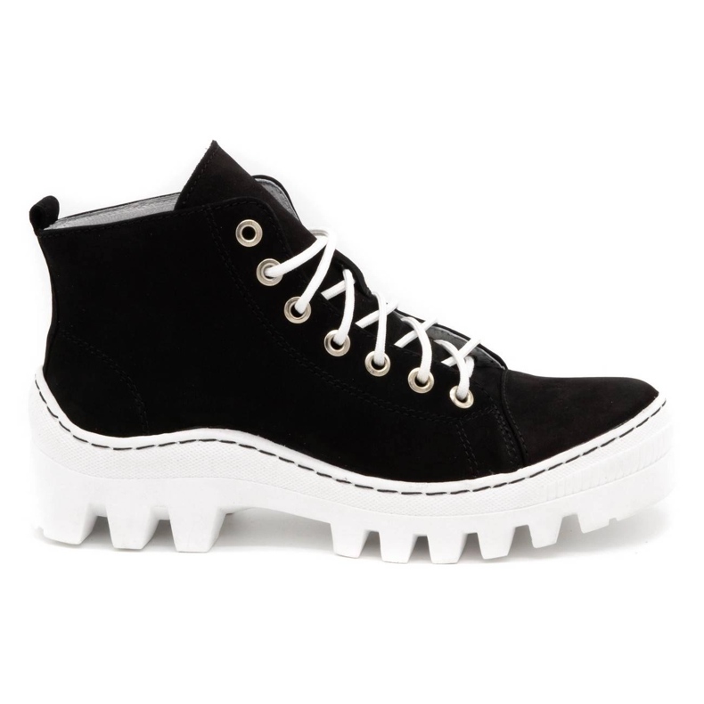 Polbut Botas femininas de couro D1 pretas com branco preto