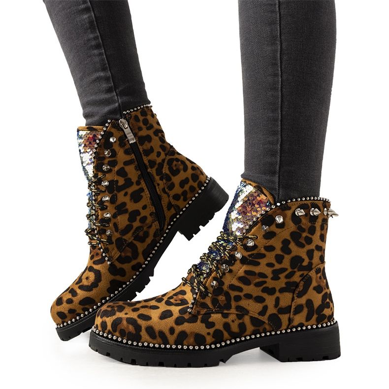 Botas marrons com estampa de leopardo Edesa castanho preto
