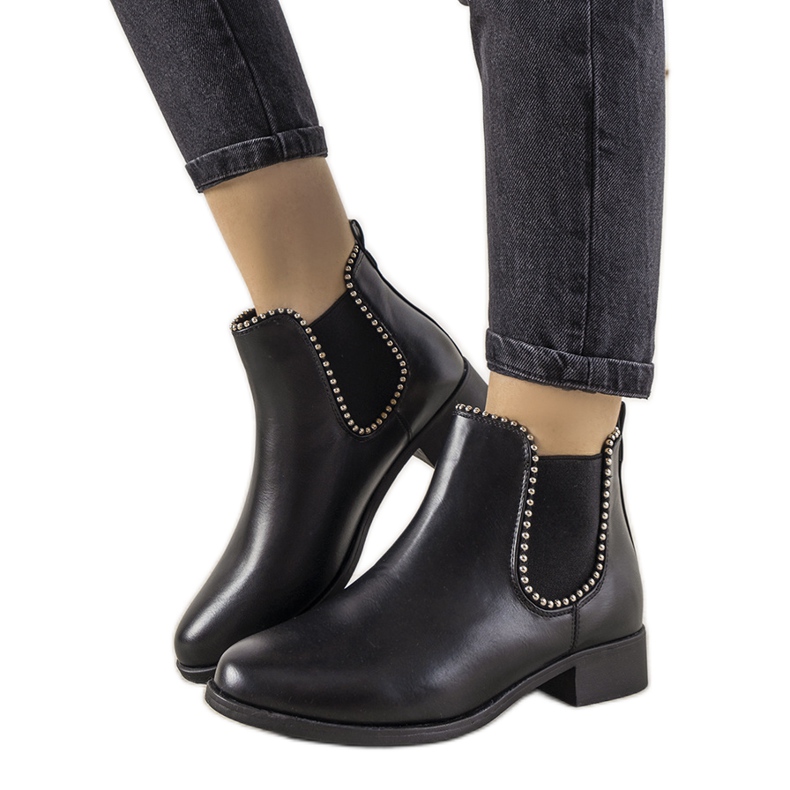 Botas clássicas pretas com elástico e tachas Merino preto Botas clássicas pretas com elástico e tachas Merino preto