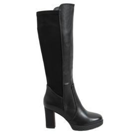 Botas pretas de salto alto com parte superior flexível Y8607 Preto