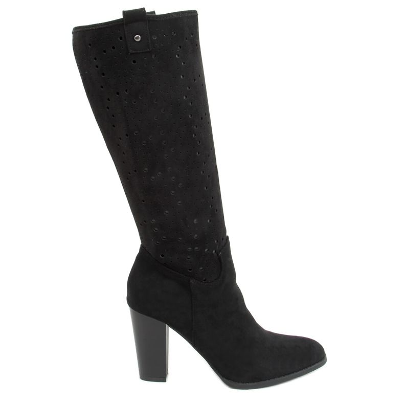 Botas pretas com salto aberto RT89956 Preto Botas pretas com salto aberto RT89956 Preto