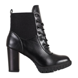 Super Mode Botas pretas com cordões de salto alto preto