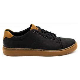 Polbut Sapatos de couro masculino 2109 pretos com marrom