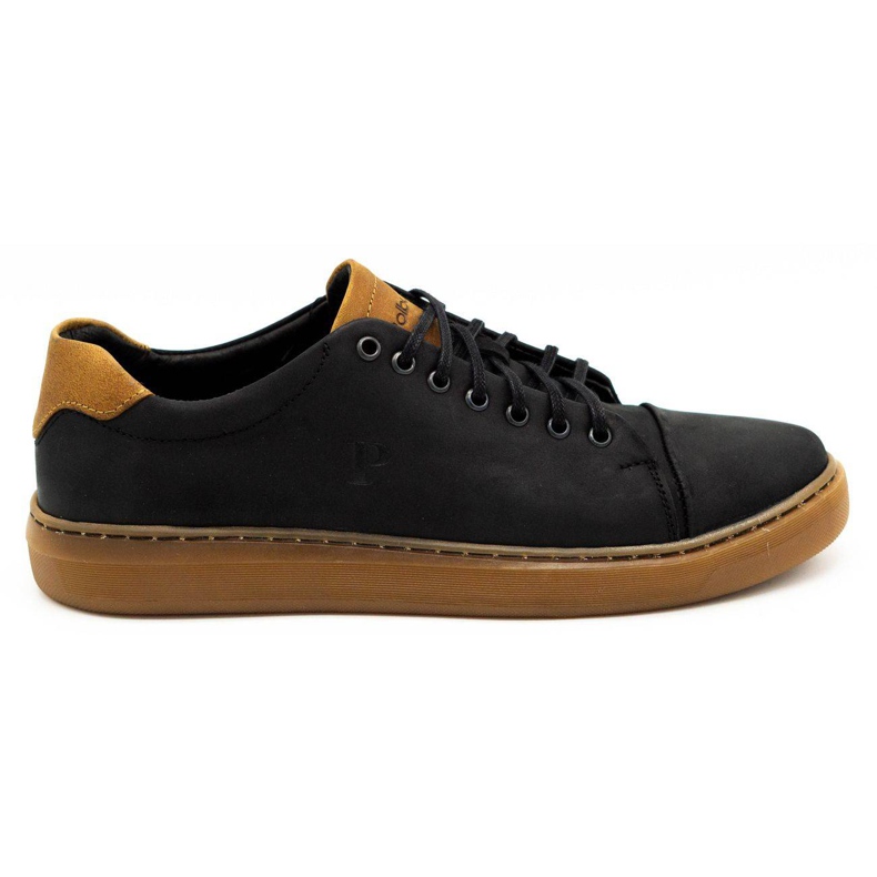 Polbut Sapatos de couro masculino 2109 pretos com marrom castanho