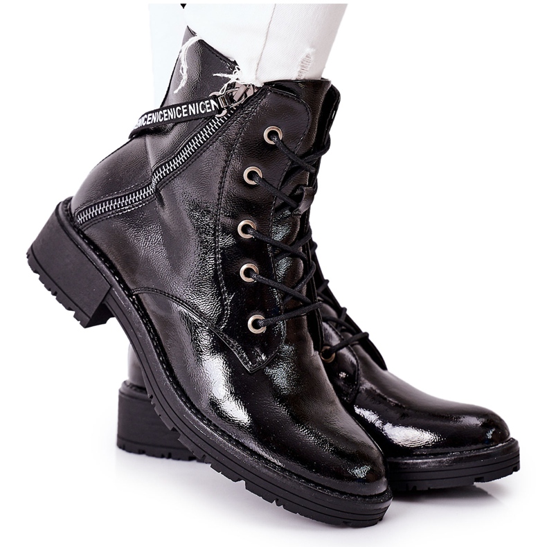 Vinceza Botas femininas lacadas pretas goorey preto