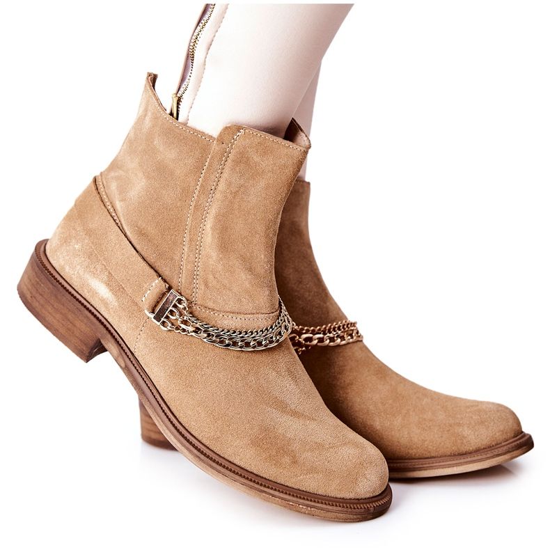 Botas de couro feminino Nicole Beige Dome bege