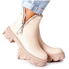 FI1 Botas femininas de tornozelo com recortes de ritmo bege