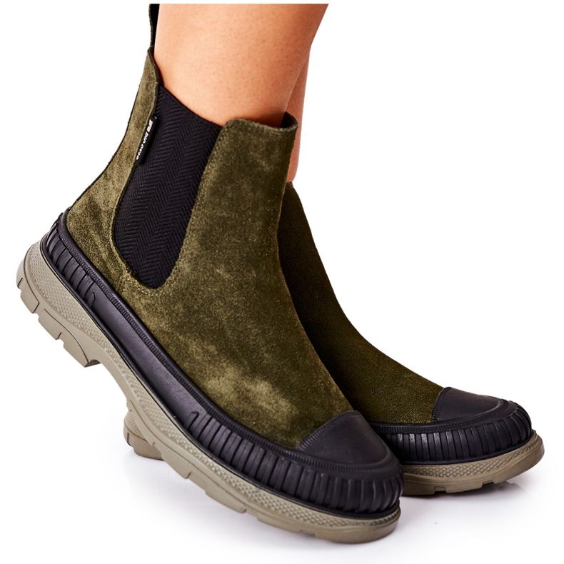 Botas femininas Botas Chelsea Couro Camurça Big Star II274355 Khaki verde