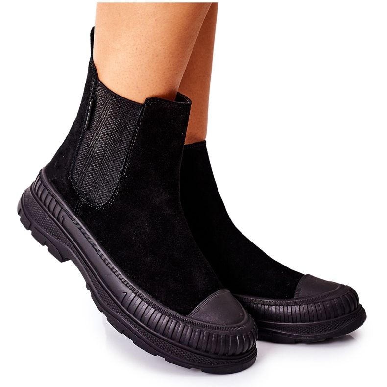 Botas femininas Chelsea botas couro camurça Big Star II274354 pretas preto