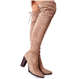 Vinceza Botas femininas com salto camurça bege Monleek