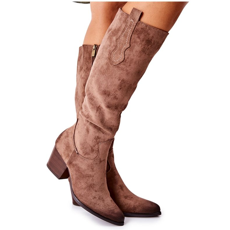 Vinceza Botas femininas com salto alto camurça bege soleira Vinceza Botas femininas com salto alto camurça bege soleira