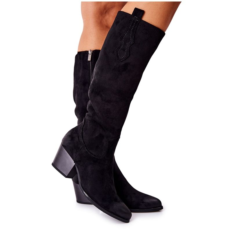Vinceza Botas femininas de salto alto preto Sillogue