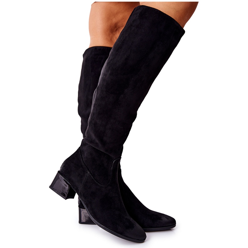 Vinceza Botas femininas com salto alto camurça preta Bolea preto