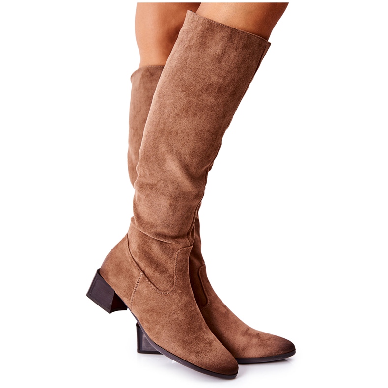 Vinceza Botas femininas com salto alto camurça bege Bolea Vinceza Botas femininas com salto alto camurça bege Bolea