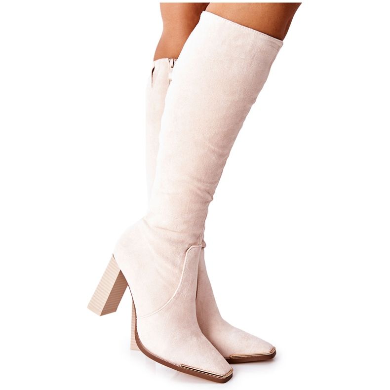PS1 Botas quentes femininas com biqueira dourada bege puentos