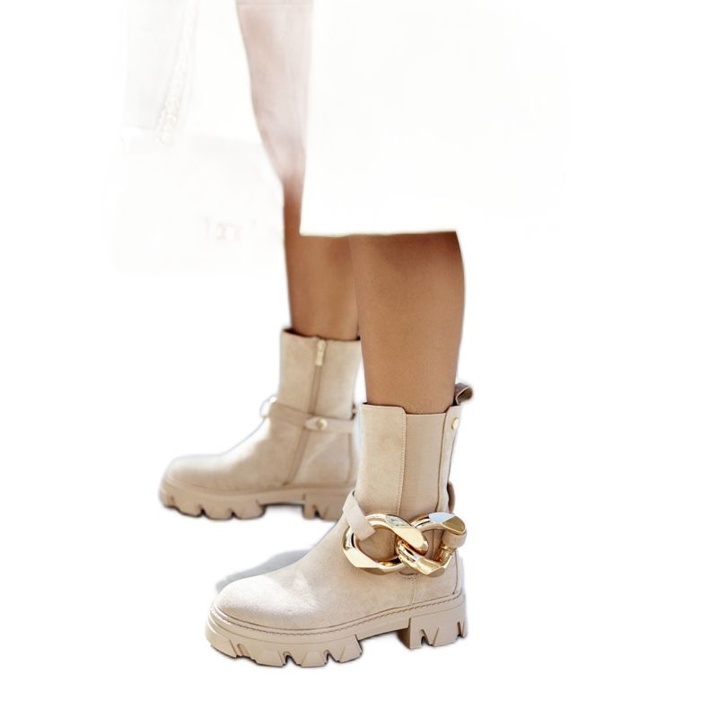 PS1 Botas quentes femininas Botas jodhpur Bege Rock My Life