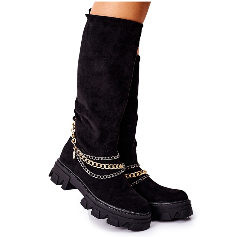 PS1 Botas de cano altas femininas Black Lagoon preto