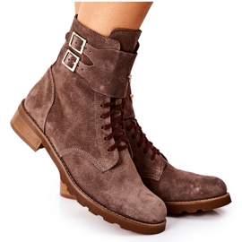 Botas de couro de veludo feminino Nicole 2682 marrom