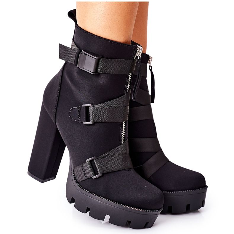 FB3 Botas de veludo femininas de salto alto pretas preto