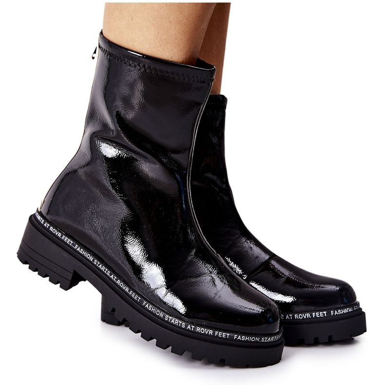 S.Barski Botas lacadas pretas quentes femininas Merellien preto