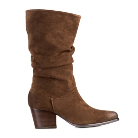 Botas com cano em VINCEZA pregueado castanho