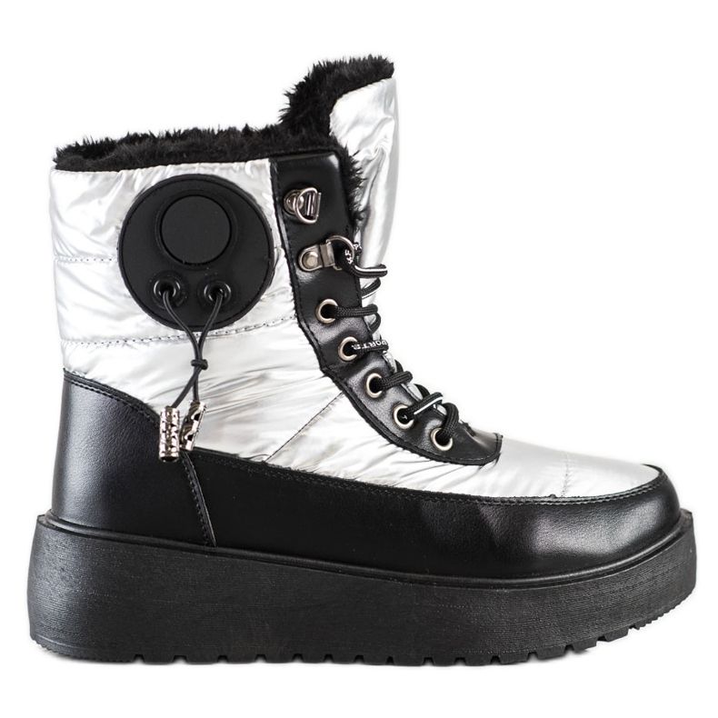 SHELOVET Botas de neve prateadas na plataforma branco preto