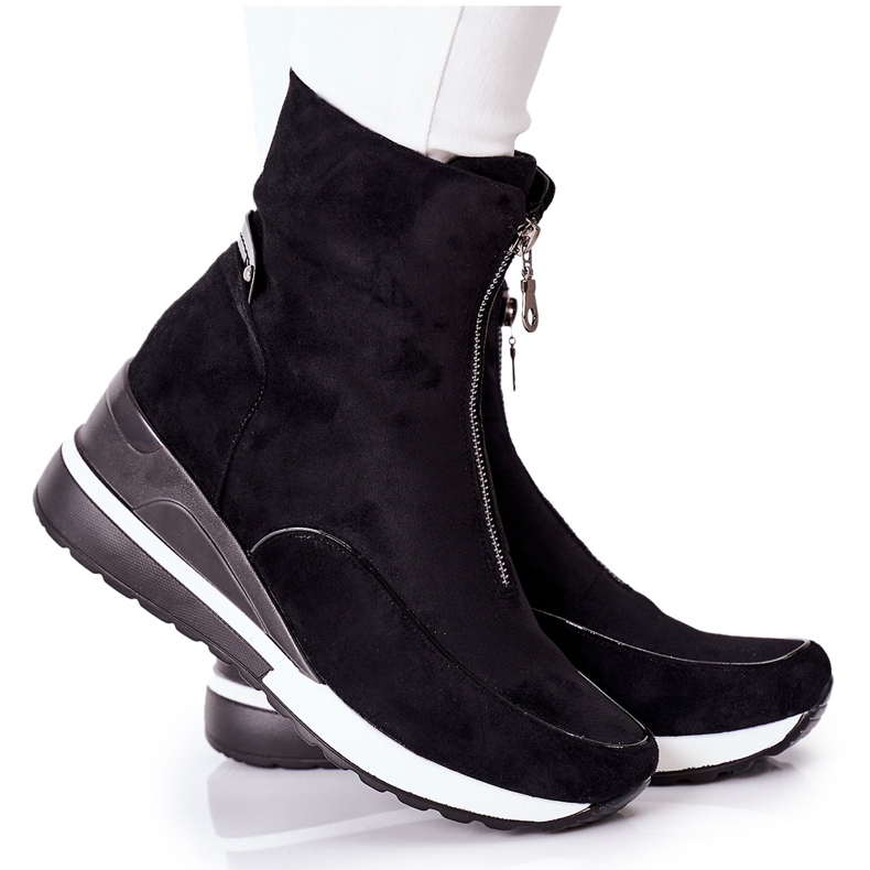 Vinceza Botas femininas em cunha Black Glenvar preto