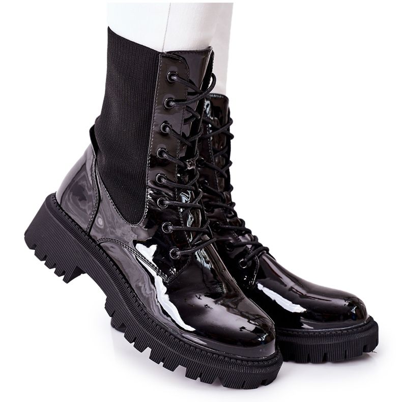 PM1 Botas femininas lacadas pretas maxine preto