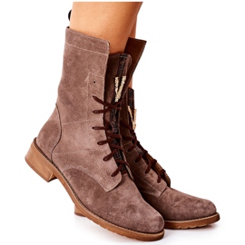 Botas femininas de couro de veludo Nicole Brown 2581/032 marrom