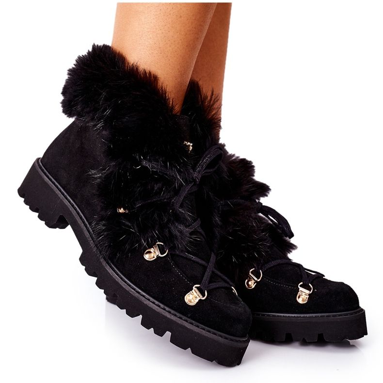 Botas de couro de veludo feminino Nicole Black 2680/028 preto