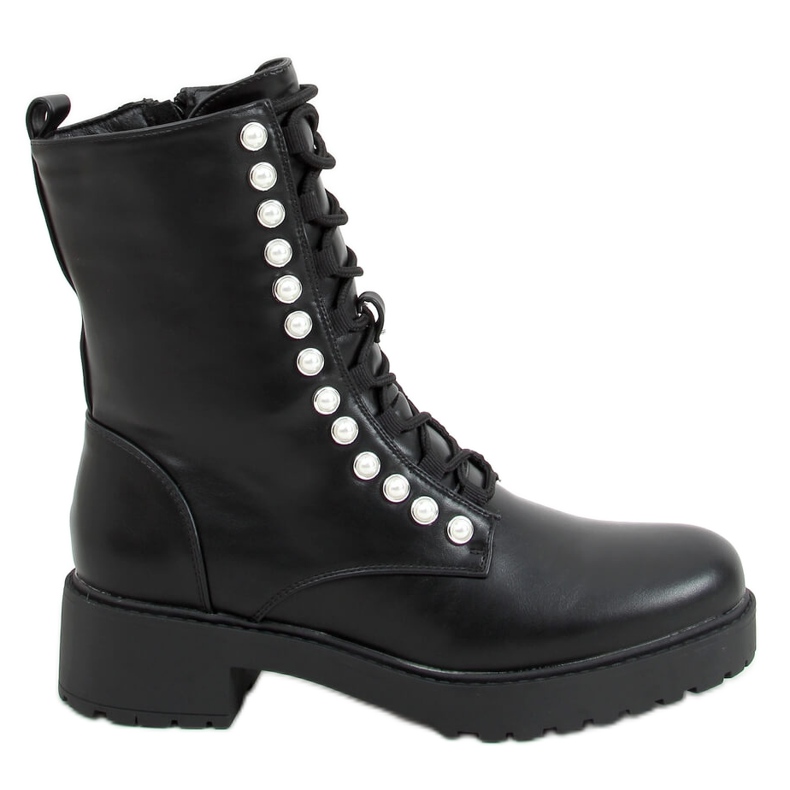 Botas militares com pérolas pretas R528 Preto