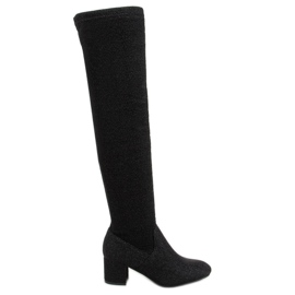 Botas acima do joelho com fio brilhante preto 168-155 preto